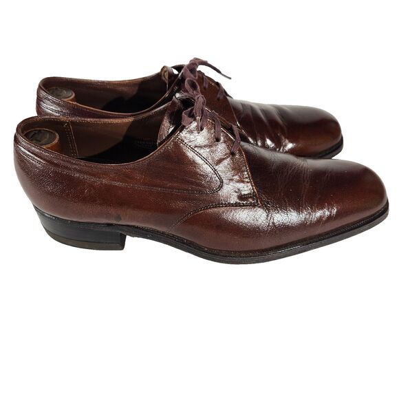 Florsheim Dress Shoes Mens Sz 10.5 C Vtg Derby Brown Lace Up Shoe Trees 625014 - Picture 2 of 13
